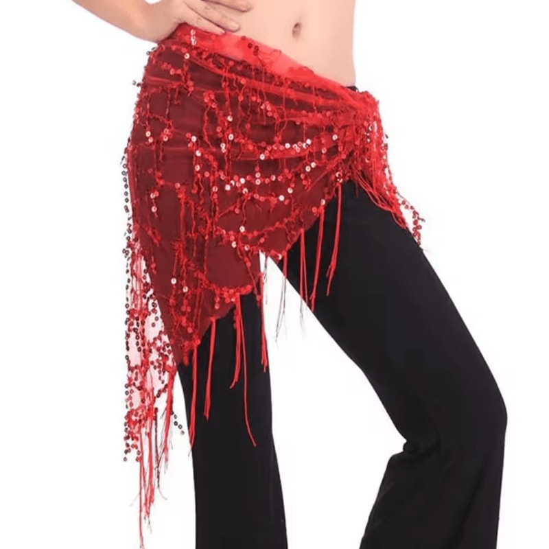 Shimmering Sequin Belly Dance Hip Scarf Tassel Waist Belt For Performance Festivals 9