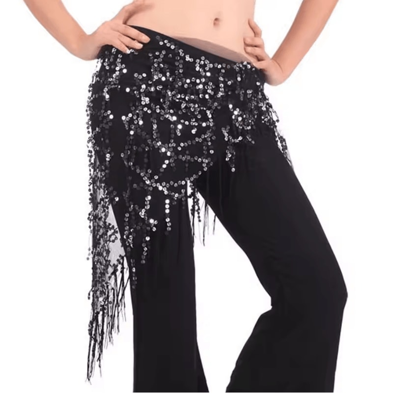Shimmering Sequin Belly Dance Hip Scarf Tassel Waist Belt For Performance Festivals 7