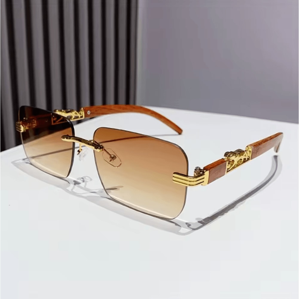 Retro Rimless UV400 Sunglasses Metal Temple CutEdge Summer Shades 2