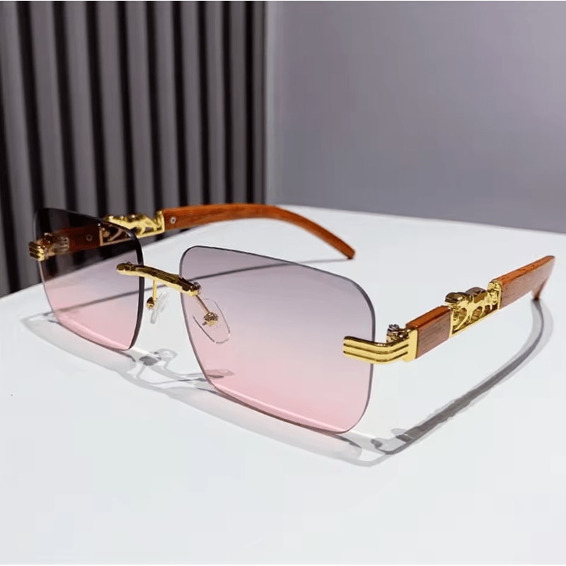 Retro Rimless UV400 Sunglasses Metal Temple CutEdge Summer Shades 6