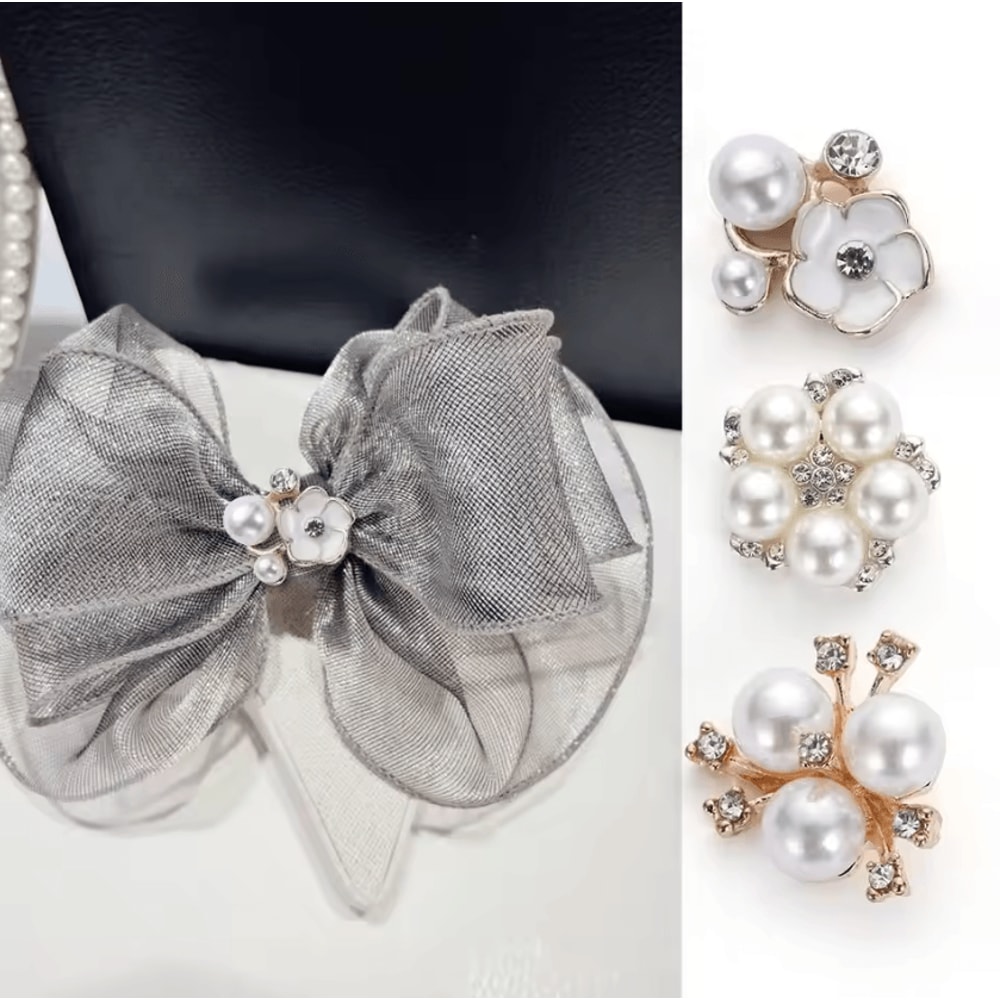 Elegant Pearl Rhinestone Flower Buttons 10PCS Set Crystal DIY Wedding Embellishments 2