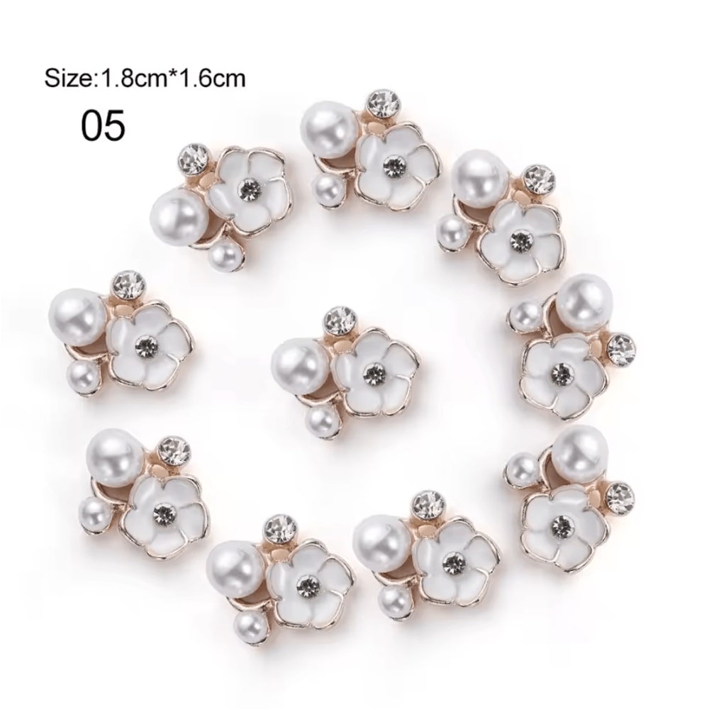 Elegant Pearl Rhinestone Flower Buttons 10PCS Set Crystal DIY Wedding Embellishments 3