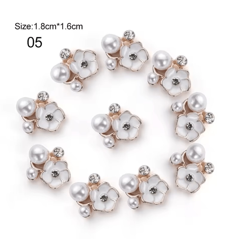 Elegant Pearl Rhinestone Flower Buttons 10PCS Set Crystal DIY Wedding Embellishments 3