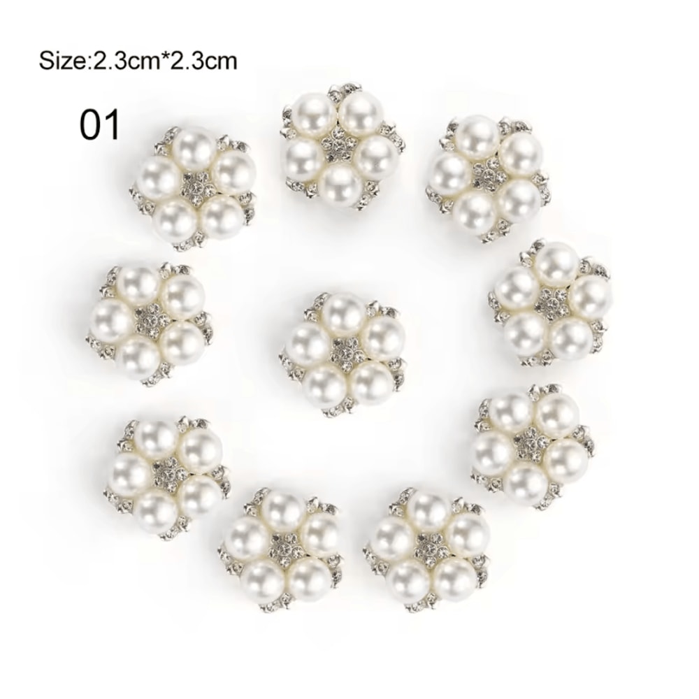 Elegant Pearl Rhinestone Flower Buttons 10PCS Set Crystal DIY Wedding Embellishments 4