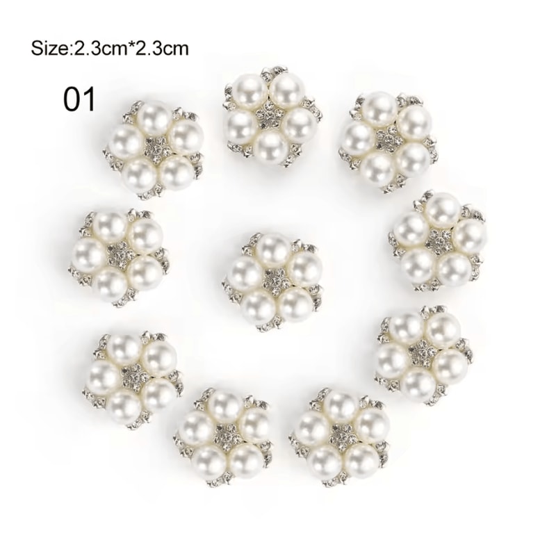 Elegant Pearl Rhinestone Flower Buttons 10PCS Set Crystal DIY Wedding Embellishments 4