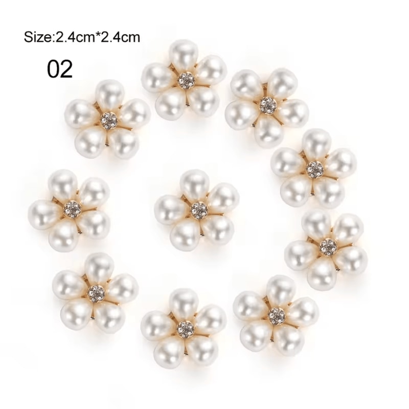 Elegant Pearl Rhinestone Flower Buttons 10PCS Set Crystal DIY Wedding Embellishments 5