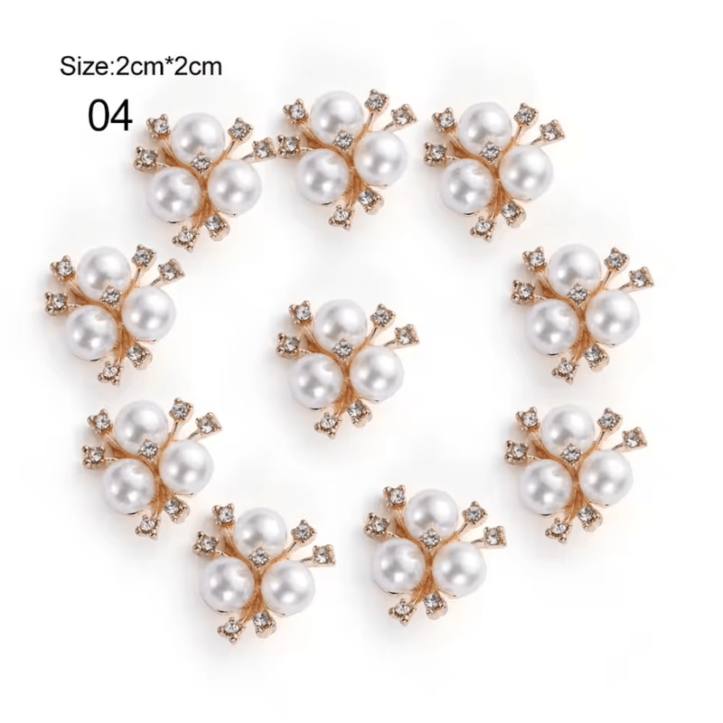 Elegant Pearl Rhinestone Flower Buttons 10PCS Set Crystal DIY Wedding Embellishments 7
