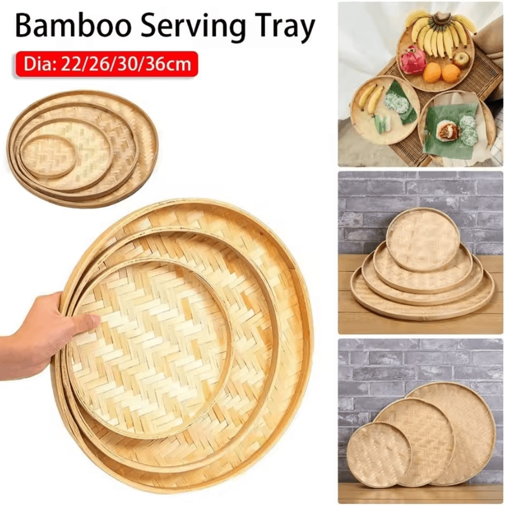 Handwoven Bamboo Sieve Tray Rustic Fruit Bread Storage Basket 0