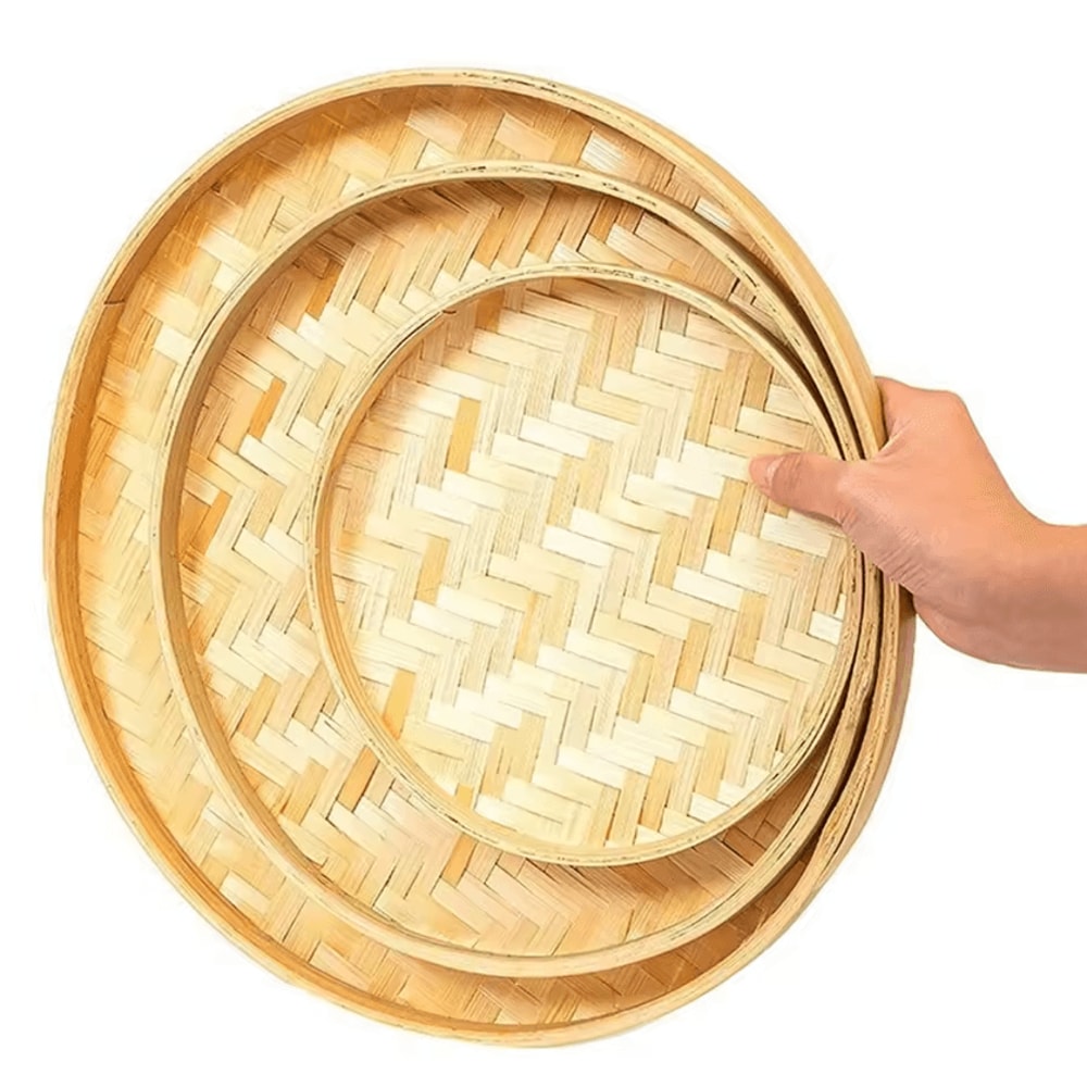 Handwoven Bamboo Sieve Tray Rustic Fruit Bread Storage Basket 1