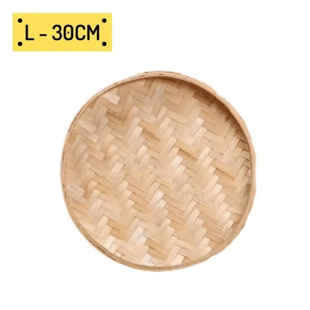 Handwoven Bamboo Sieve Tray Rustic Fruit Bread Storage Basket 4