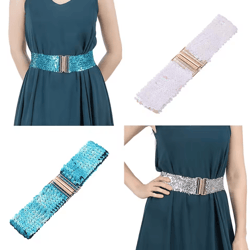 gold sequin elastic waist belt – wide stretch sparkle corset band