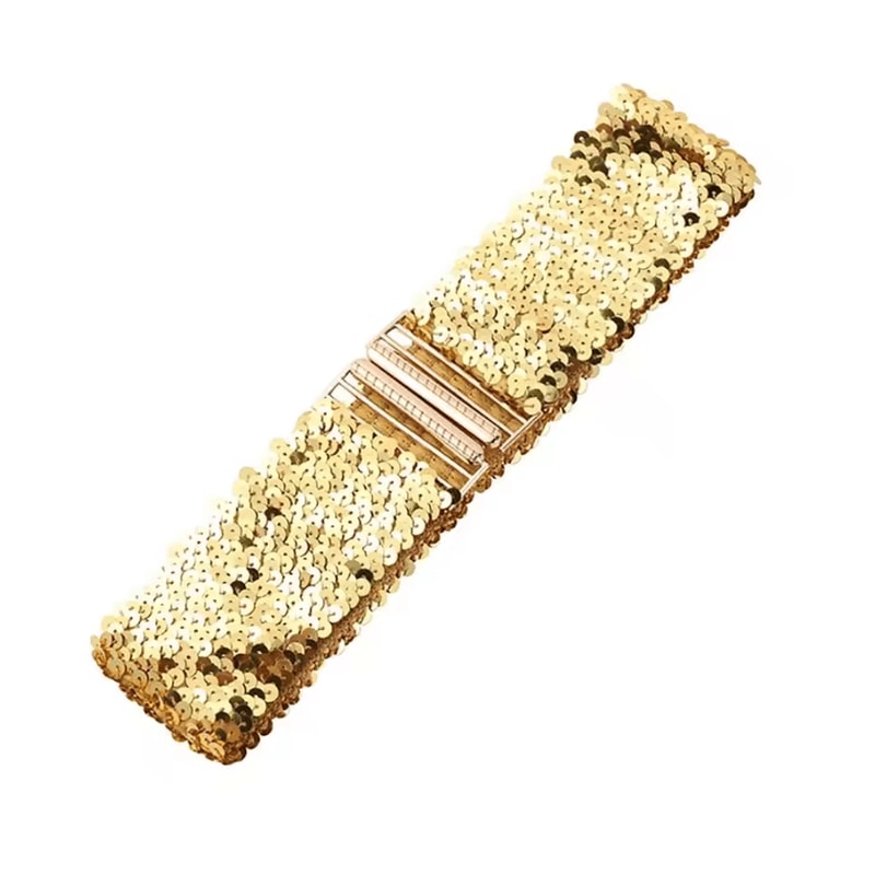 Gold Sequin Elastic Waist Belt Wide Stretch Sparkle Corset Band 5