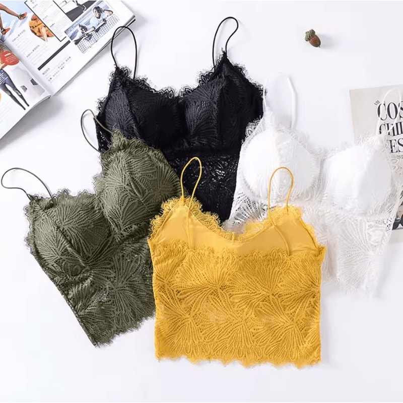 Sexy Lace Crop Top Bustier With Zipper Back Summer Bralette Tank 0