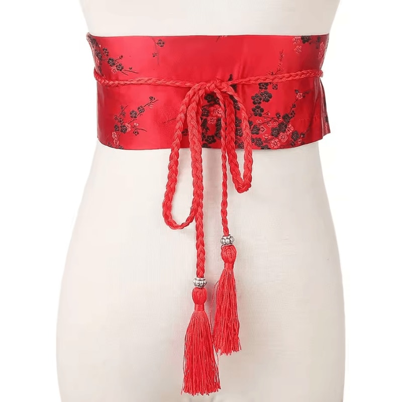 Vintage Floral Satin Obi Corset Belt Japanese Kimono Waist Wrap With Bow 2