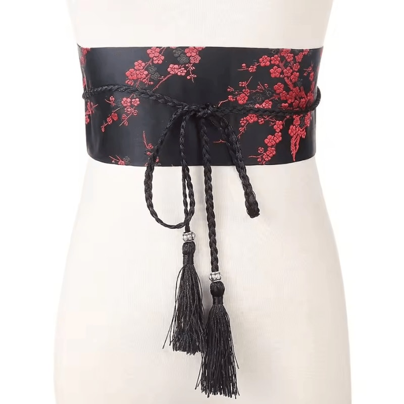 Vintage Floral Satin Obi Corset Belt Japanese Kimono Waist Wrap With Bow 5