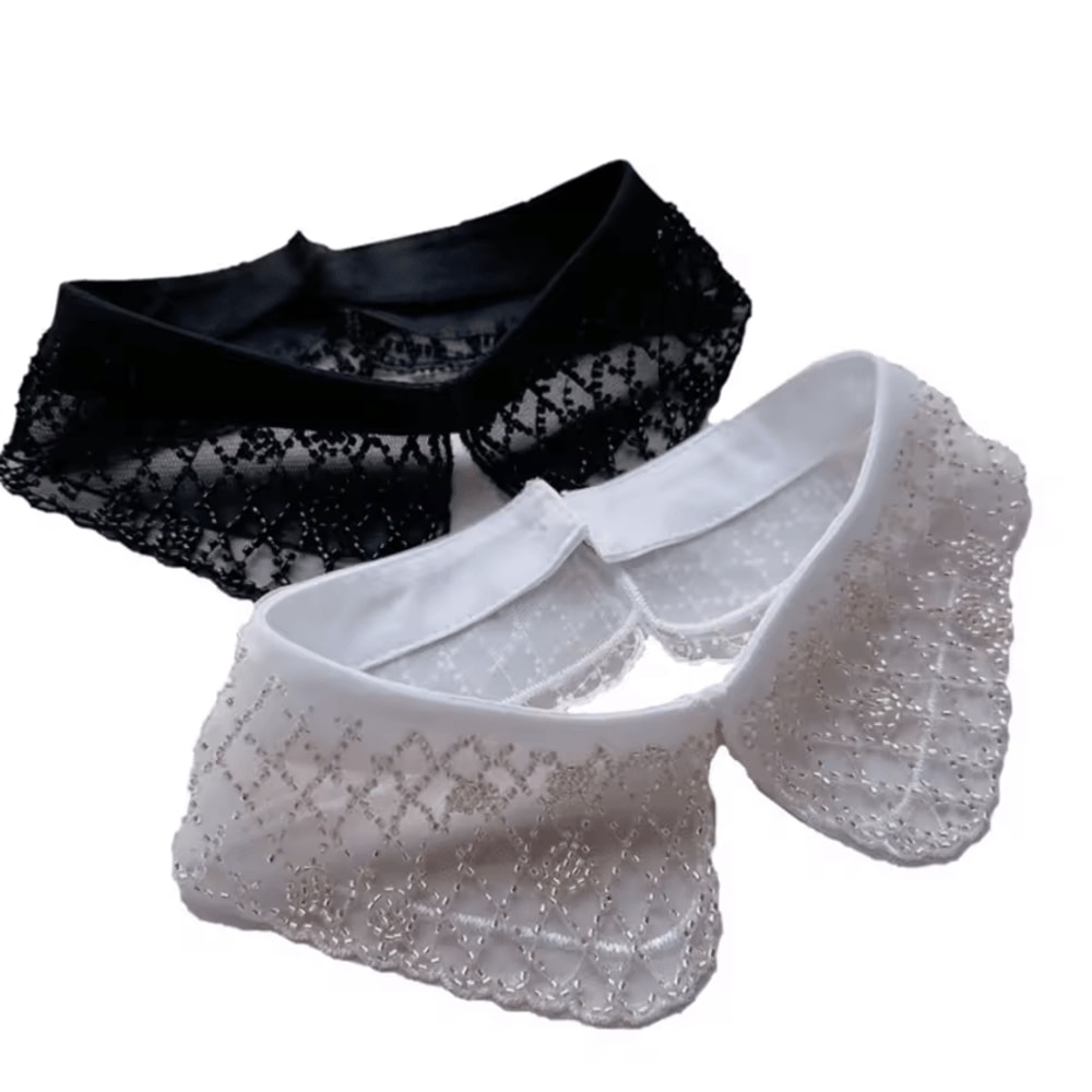 Elegant DoubleLayer Lace Detachable Collar Shawl Embroidered Beaded Statement Accessory 1