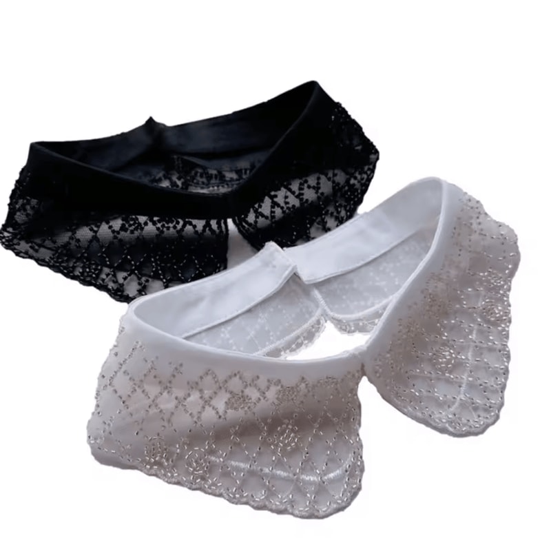 Elegant DoubleLayer Lace Detachable Collar Shawl Embroidered Beaded Statement Accessory 1