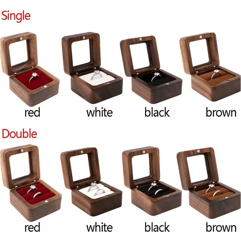 Romantic Wooden Ring Display Box Elegant Engagement Wedding Keepsake Holder 1