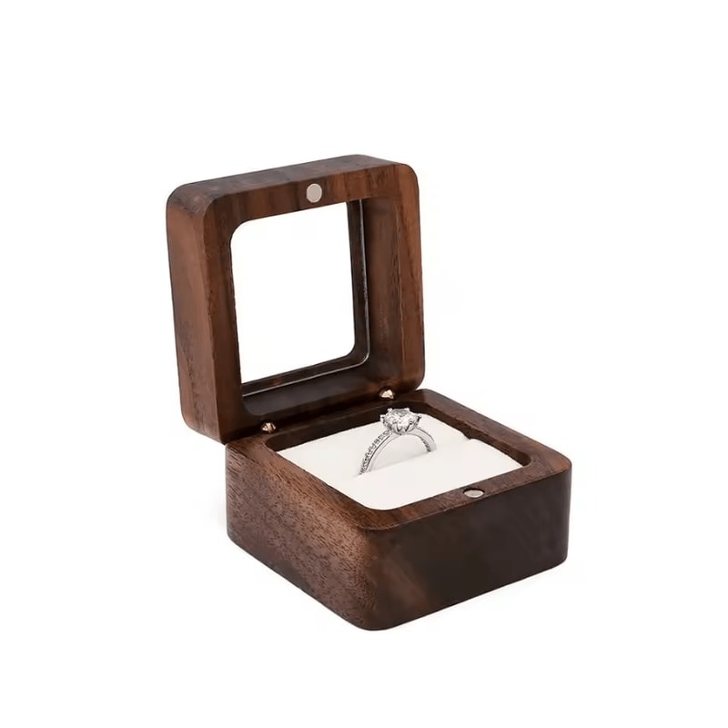 Romantic Wooden Ring Display Box Elegant Engagement Wedding Keepsake Holder 5