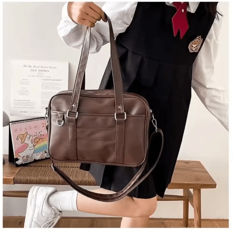 Japanese JK Style PU Leather Crossbody Handbag Minimalist Student Shoulder Itabag 3