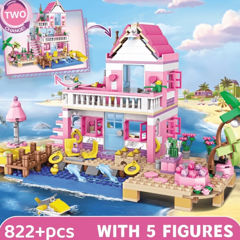 Summer Seaside Villa Building Blocks Set DIY City House Apartment Street View Toy 1