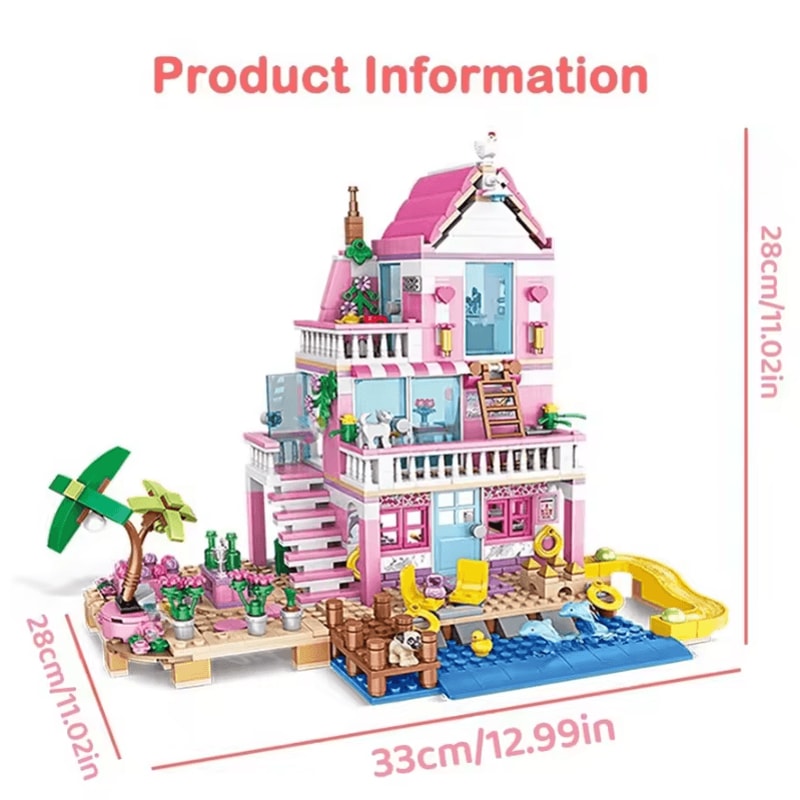Summer Seaside Villa Building Blocks Set DIY City House Apartment Street View Toy 4