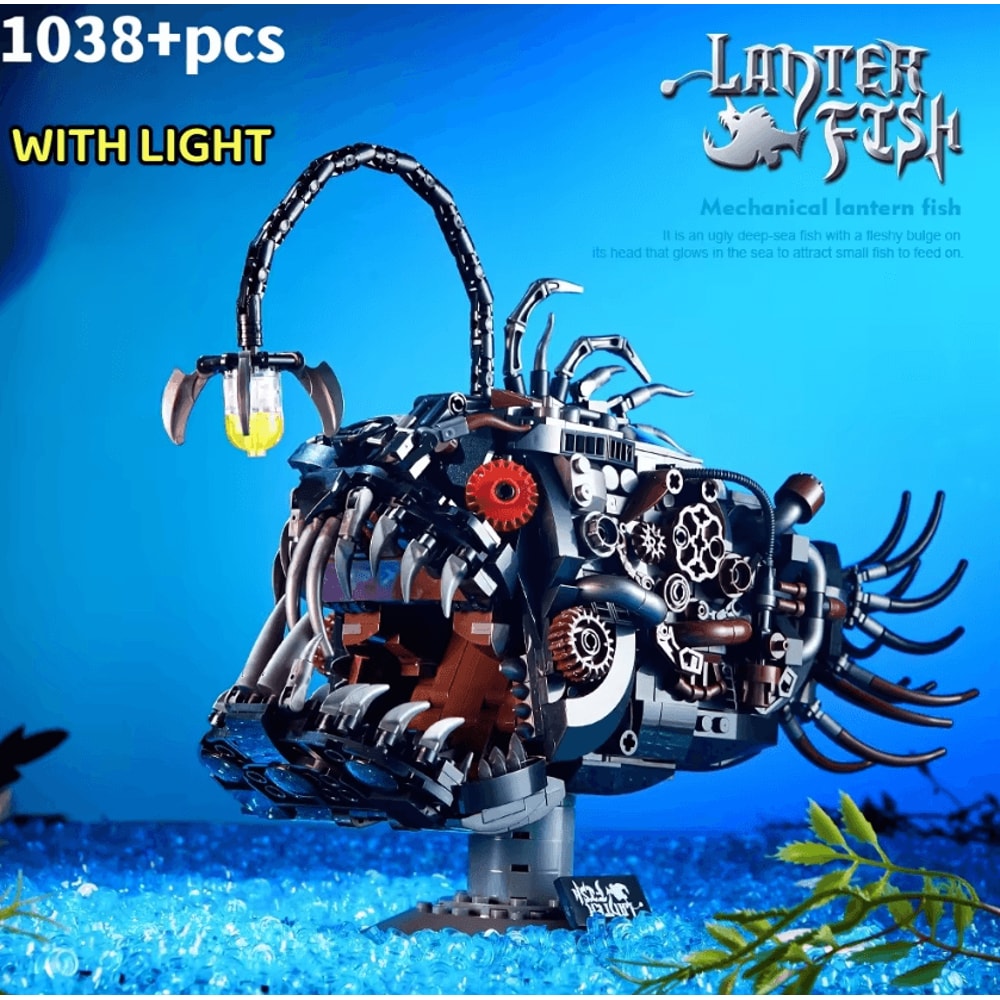 1038PCS Mechanical Lantern Fish Building Blocks LED Ocean Creature DIY Model Kit 1