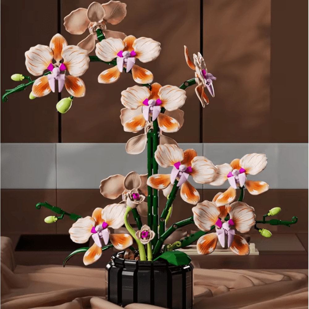 Creative Orchid Flower Building Blocks Bouquet Romantic DIY Home Decor Set 0