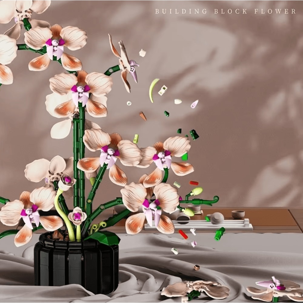 Creative Orchid Flower Building Blocks Bouquet Romantic DIY Home Decor Set 3