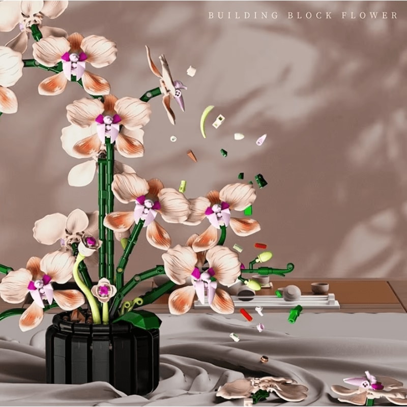 Creative Orchid Flower Building Blocks Bouquet Romantic DIY Home Decor Set 3