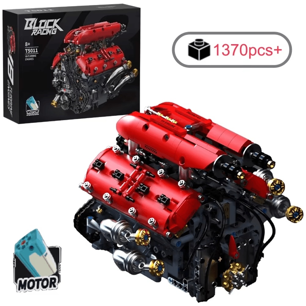 1370PCS Technical V8 Engine Building Blocks Motorized DIY Mechanical Model Kit 0
