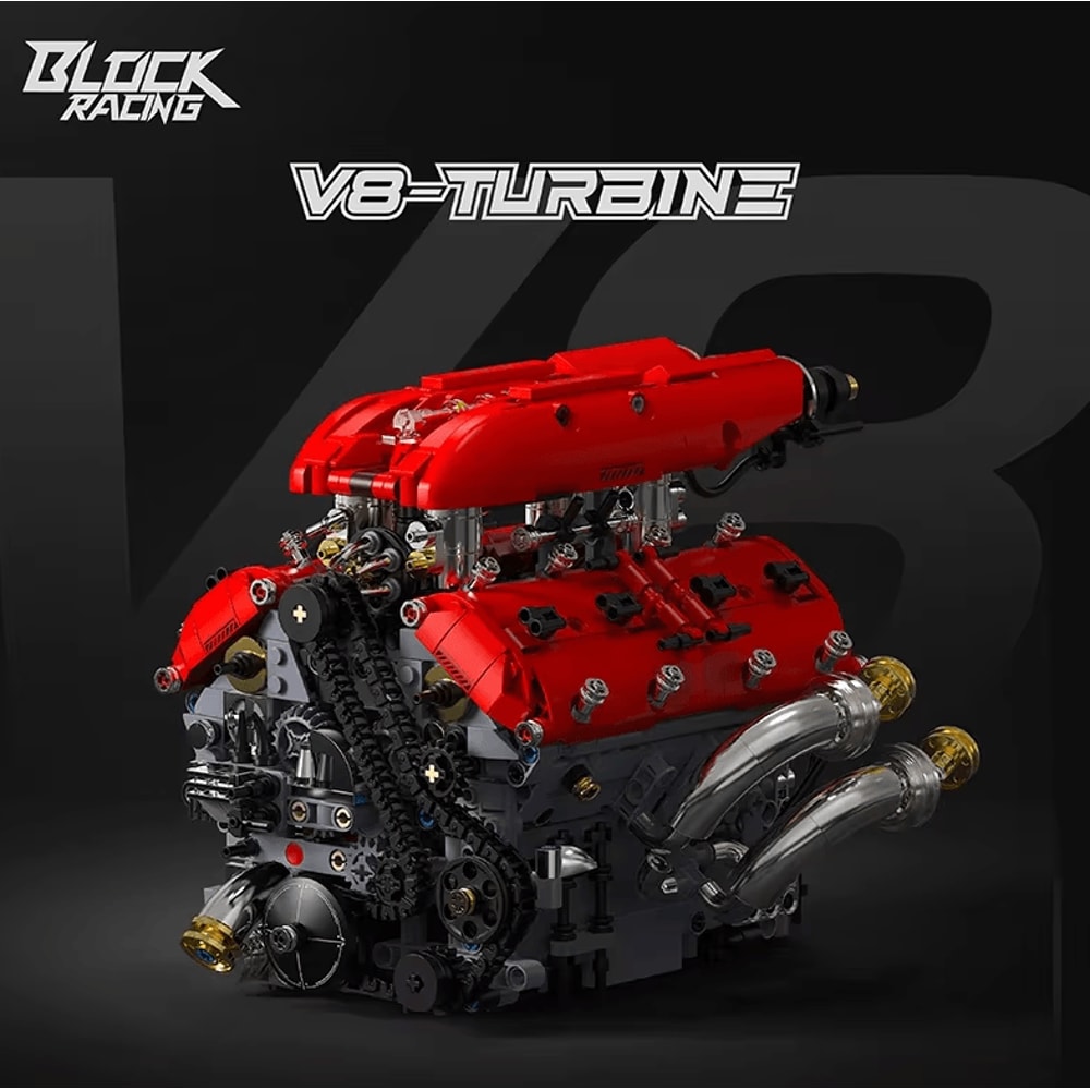 1370PCS Technical V8 Engine Building Blocks Motorized DIY Mechanical Model Kit 1
