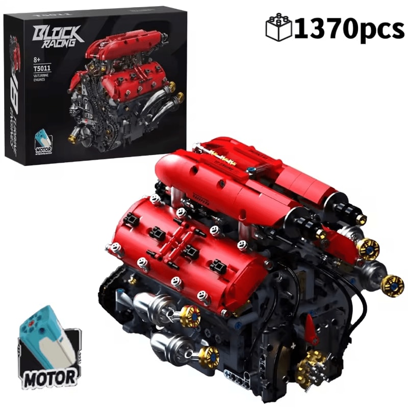 1370PCS Technical V8 Engine Building Blocks Motorized DIY Mechanical Model Kit 4