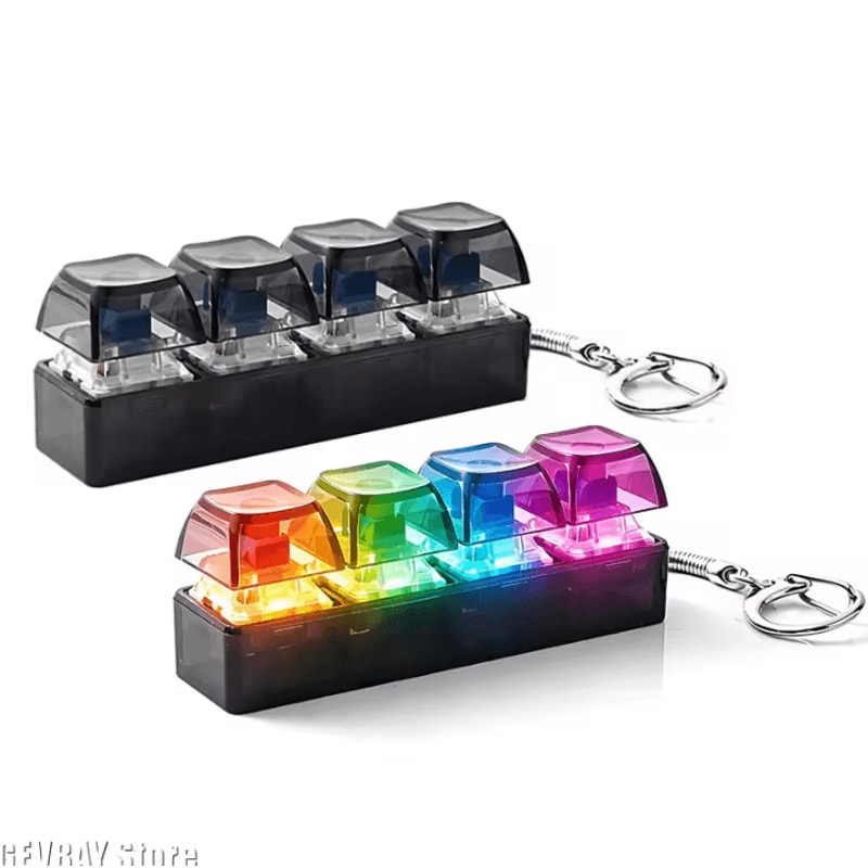 RGB 4Key Keyboard Fidget Toy Clicky Stress Relief Keychain With LED Lights 0