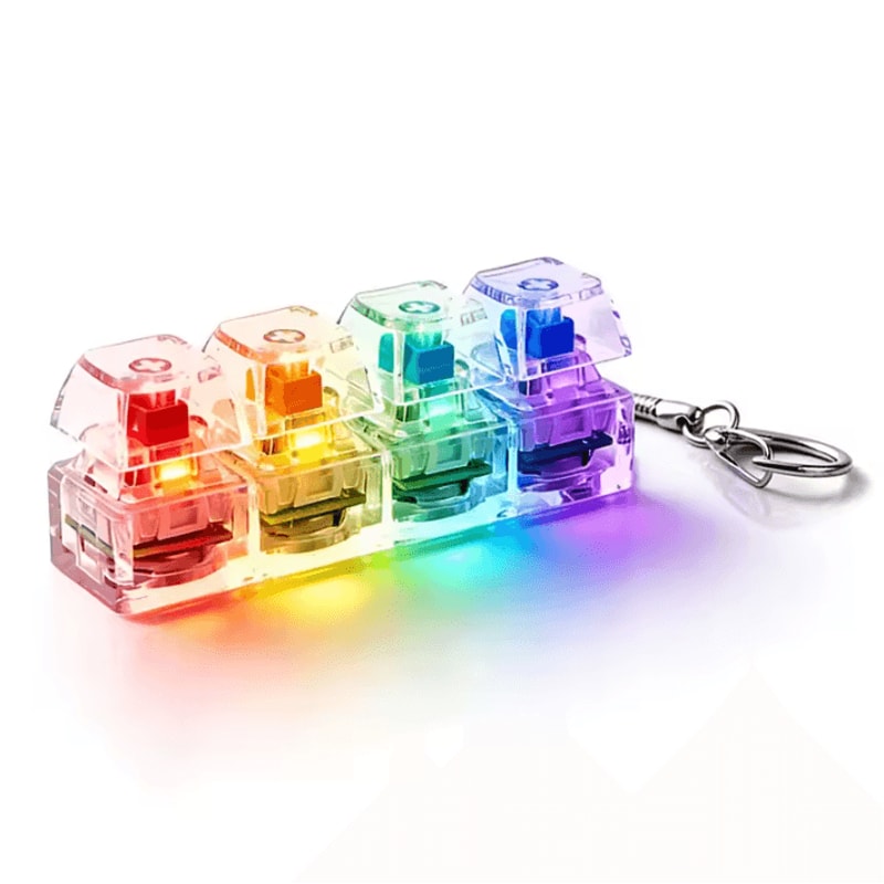 RGB 4Key Keyboard Fidget Toy Clicky Stress Relief Keychain With LED Lights 4