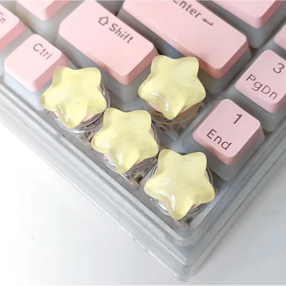 Cute Translucent Star Keycaps Set 4PCS Aesthetic Mechanical Keyboard Caps 3