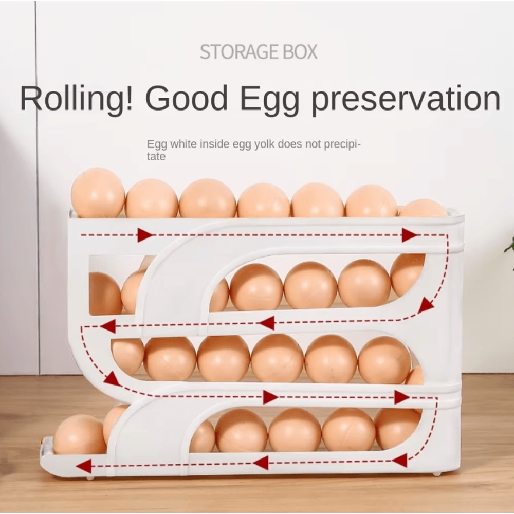 RollFlow 4Layer Automatic Egg Roller Rack SpaceSaving Large Capacity Egg Organizer 0