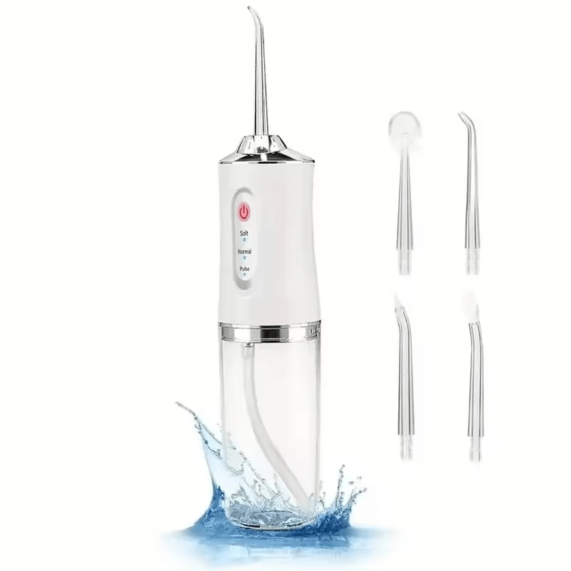 AquaJet Pro Portable Water Flosser Rechargeable 4Nozzle Dental Irrigator With 3 Modes 3