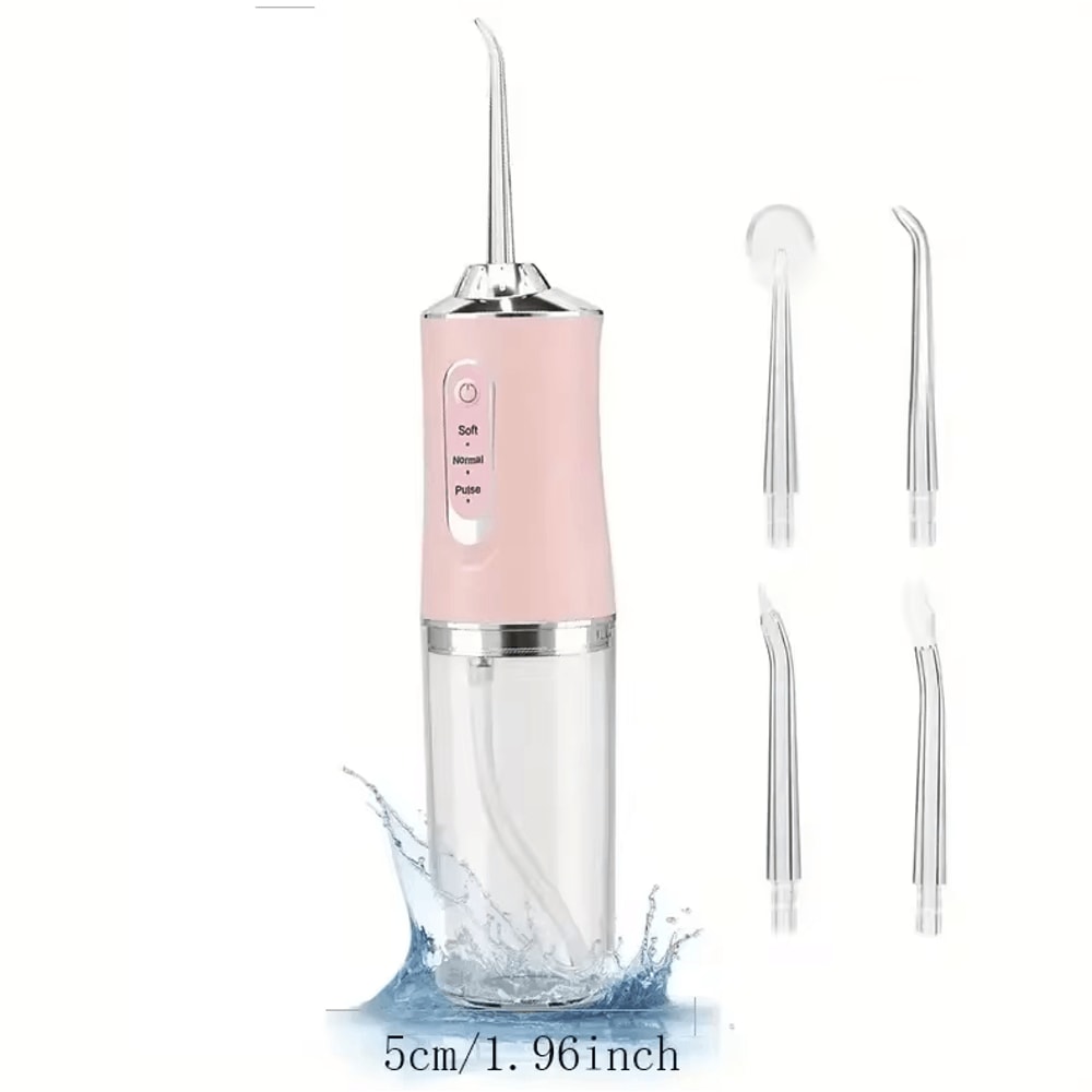 AquaJet Pro Portable Water Flosser Rechargeable 4Nozzle Dental Irrigator With 3 Modes 4