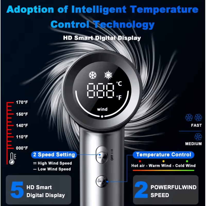 Professional Ionic HighSpeed Hair Dryer With Constant Temperature Control 110V 3