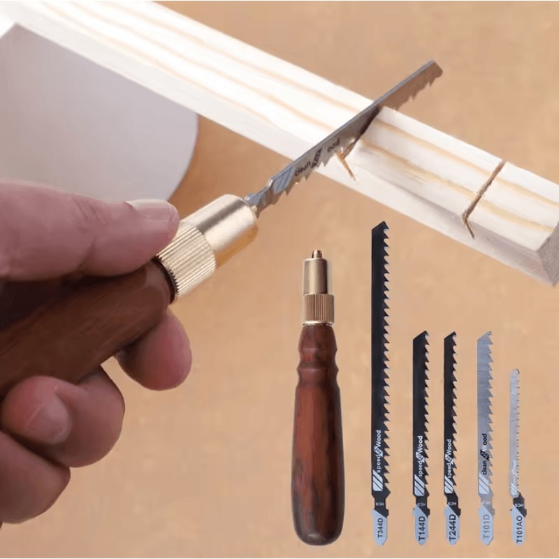 Mini Hand Saw Set With Replaceable HighCarbon Steel Blades Wooden Handle 0