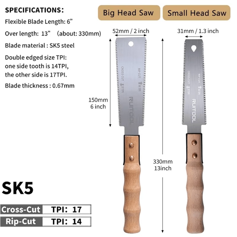6Inch Japanese DoubleSided Pull Saw SK5 Steel Flush Cut Woodworking Tool 1