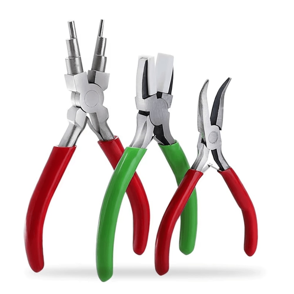 3Piece Jewelry Pliers Set With 6in1 Bail Making Tool Nylon Nose Bent Nose 0