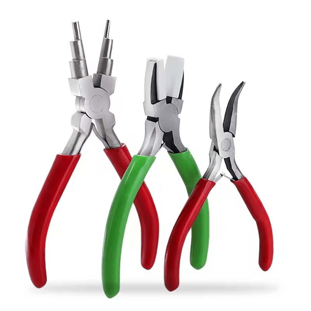 3Piece Jewelry Pliers Set With 6in1 Bail Making Tool Nylon Nose Bent Nose 4