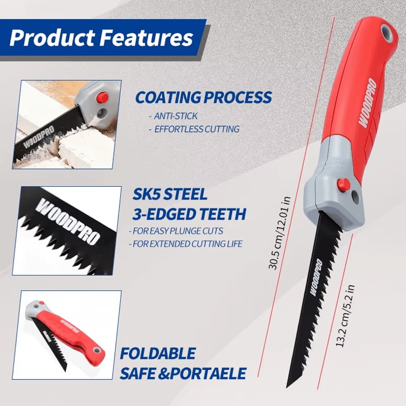 Folding Drywall Saw With TeflonCoated SK5 Steel Blade Portable Precision Cutting Tool 3