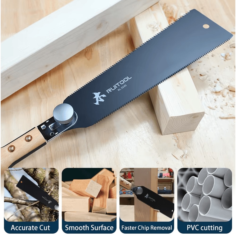 DualEdge TeflonCoated Japanese Pull Saw Precision Ryoba Hand Saw With Wooden Grip 3