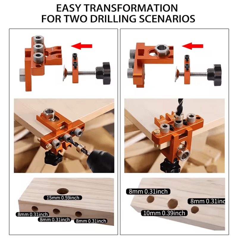 3in1 Precision Dowel Jig Kit Adjustable Aluminum Drill Guide For Perfect Wood Joints 2