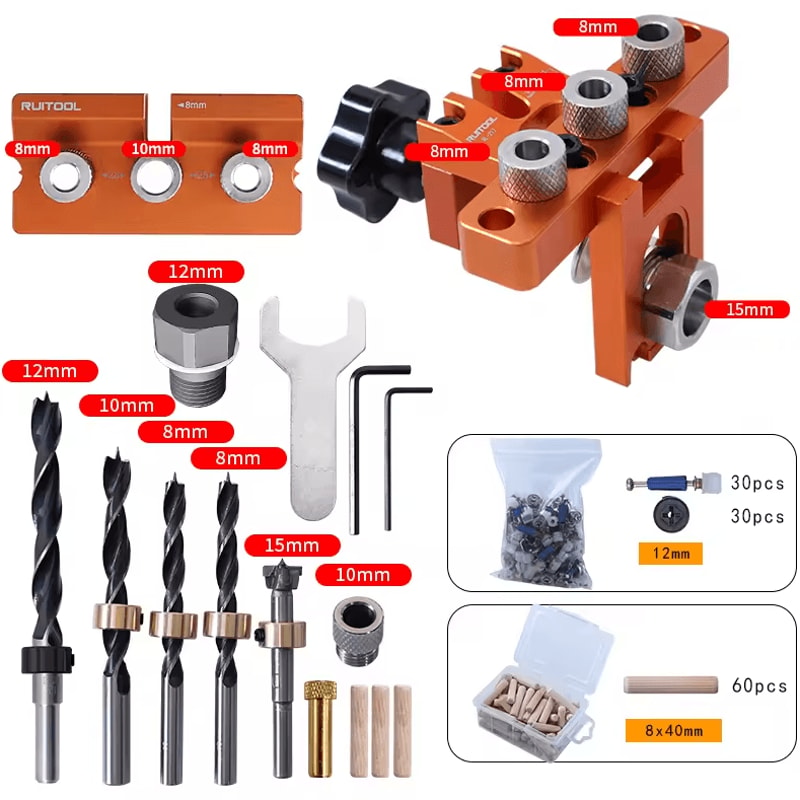 3in1 Precision Dowel Jig Kit Adjustable Aluminum Drill Guide For Perfect Wood Joints 6