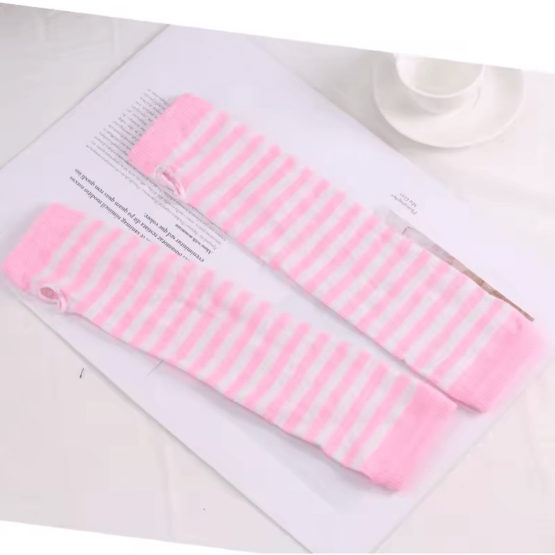 Striped Knit Fingerless Arm Warmers Elastic Long Sleeve Winter Gloves For Style Warmth 1