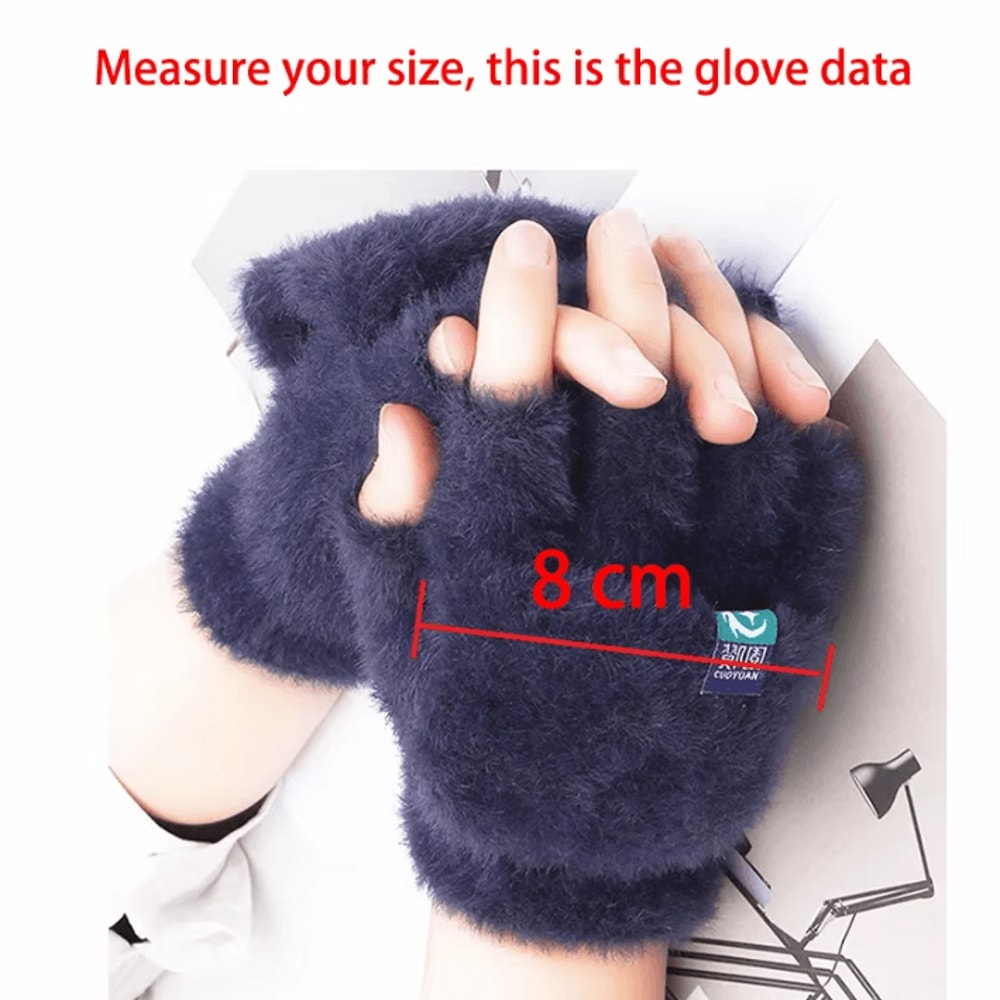 Plush FlipTop Fingerless Winter Gloves Soft Warm Convertible Mittens For Women 0